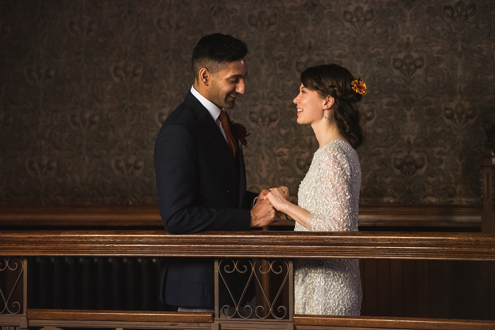 Bride and Groom portrait at Highbury Hall in Kings Heath by Birmingham wedding photography byGarazi